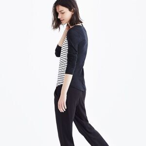 Madewell Whisper Black/White Stripe Front Long Sleeve Crew Neck Tee Shirt Sz M
